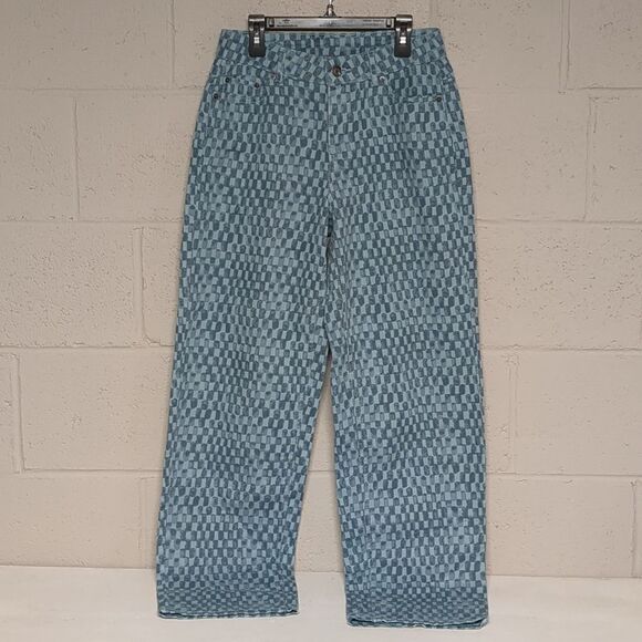 Future CollectivexGabriella Karefa-Johnson Straight Leg Checkered Denim Jeans 0 - Picture 1 of 4